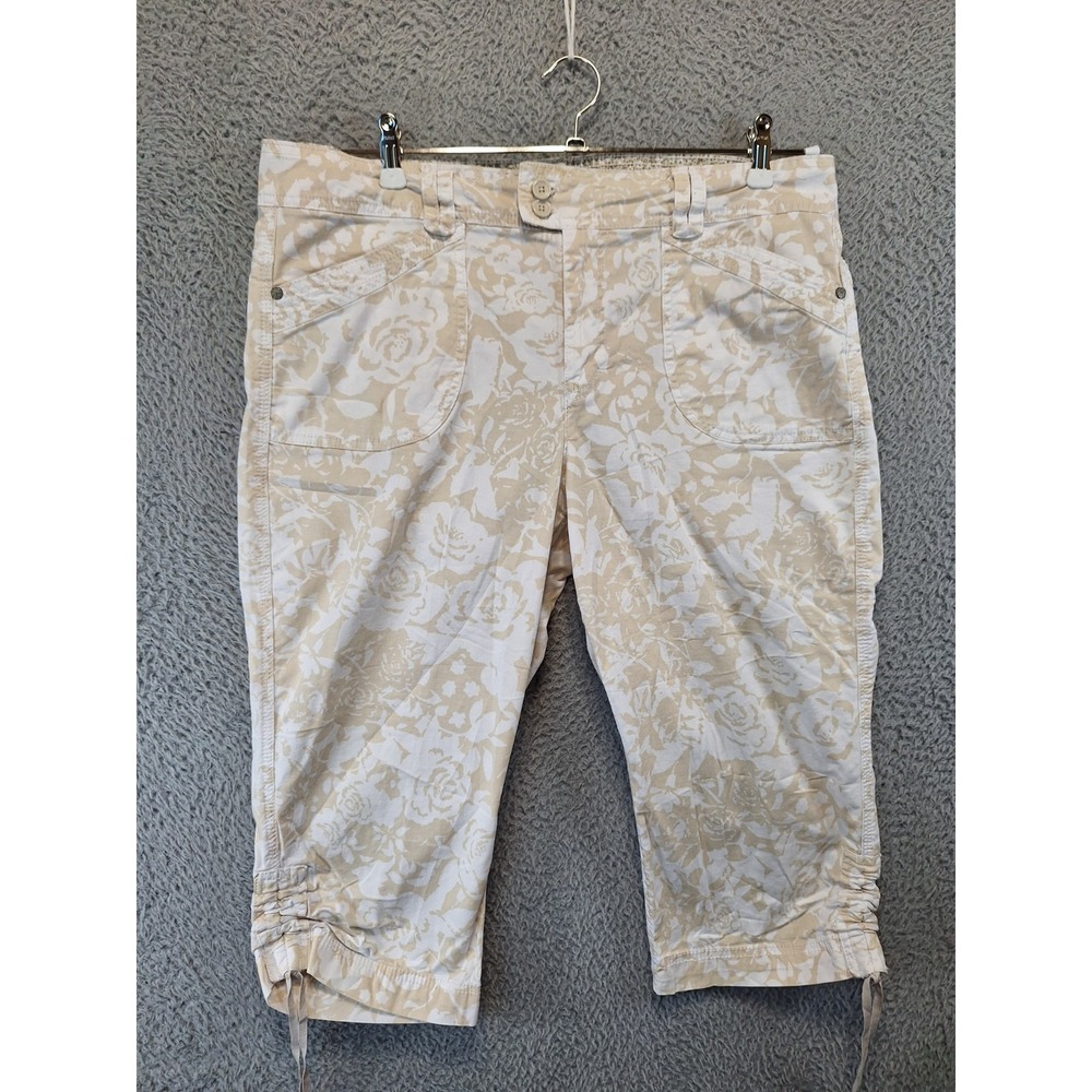 Gloria Vanderbilt Capri Pants Womens 14 (Fits 38x18) Ivory Floral Drawcord Hem